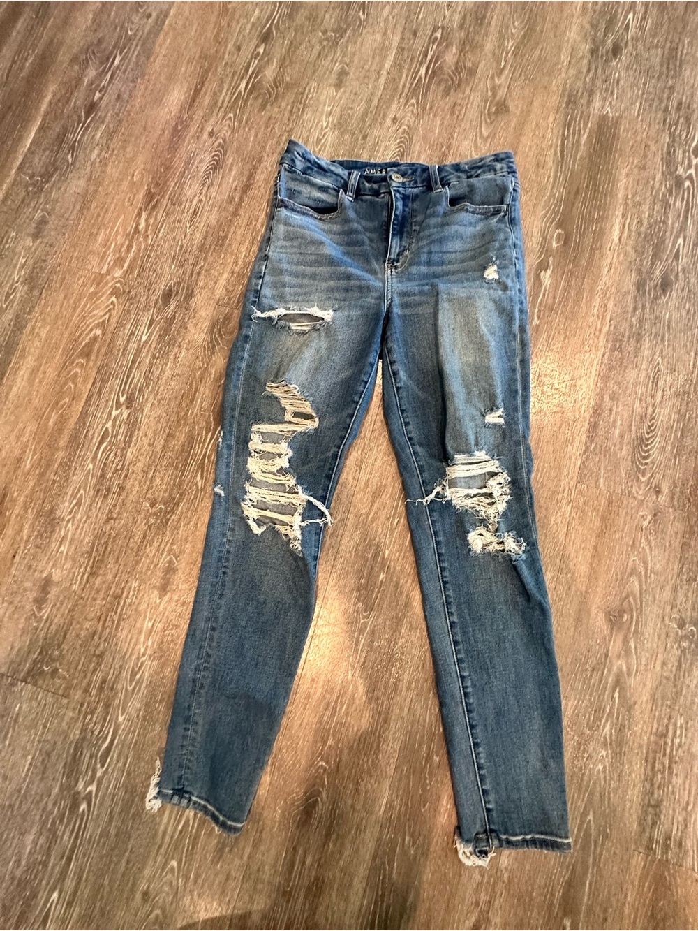 American Eagle Outfitters Curvy Hi-Rise Jegging Distressed Dark Blue